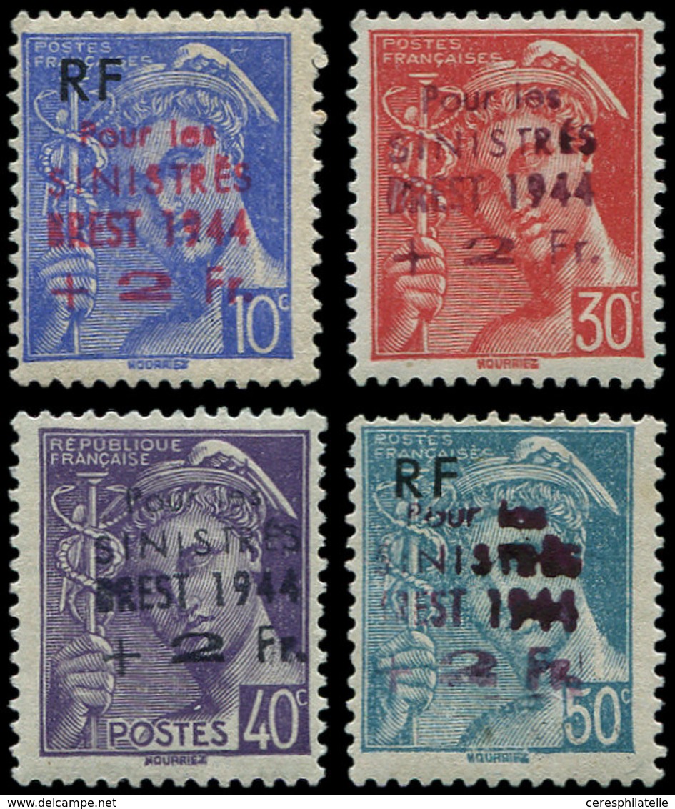 ** TIMBRES DE LIBERATION - BREST 4 Valeurs Mercure, 1ère Surcharge, Un Ex. Infimes Adh., TB, Signés Mayer - Liberación