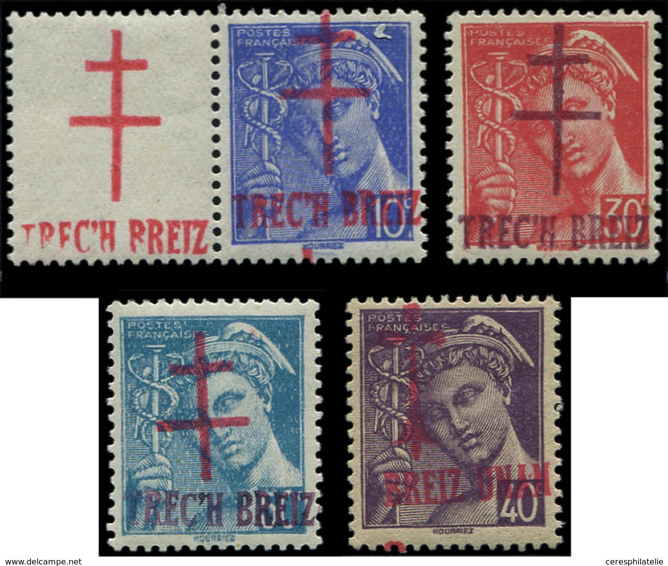 ** TIMBRES DE LIBERATION - BRETAGNE TREICH BREIZ 1/4 : Mercure, La Série, TB, Signés Mayer - Liberación