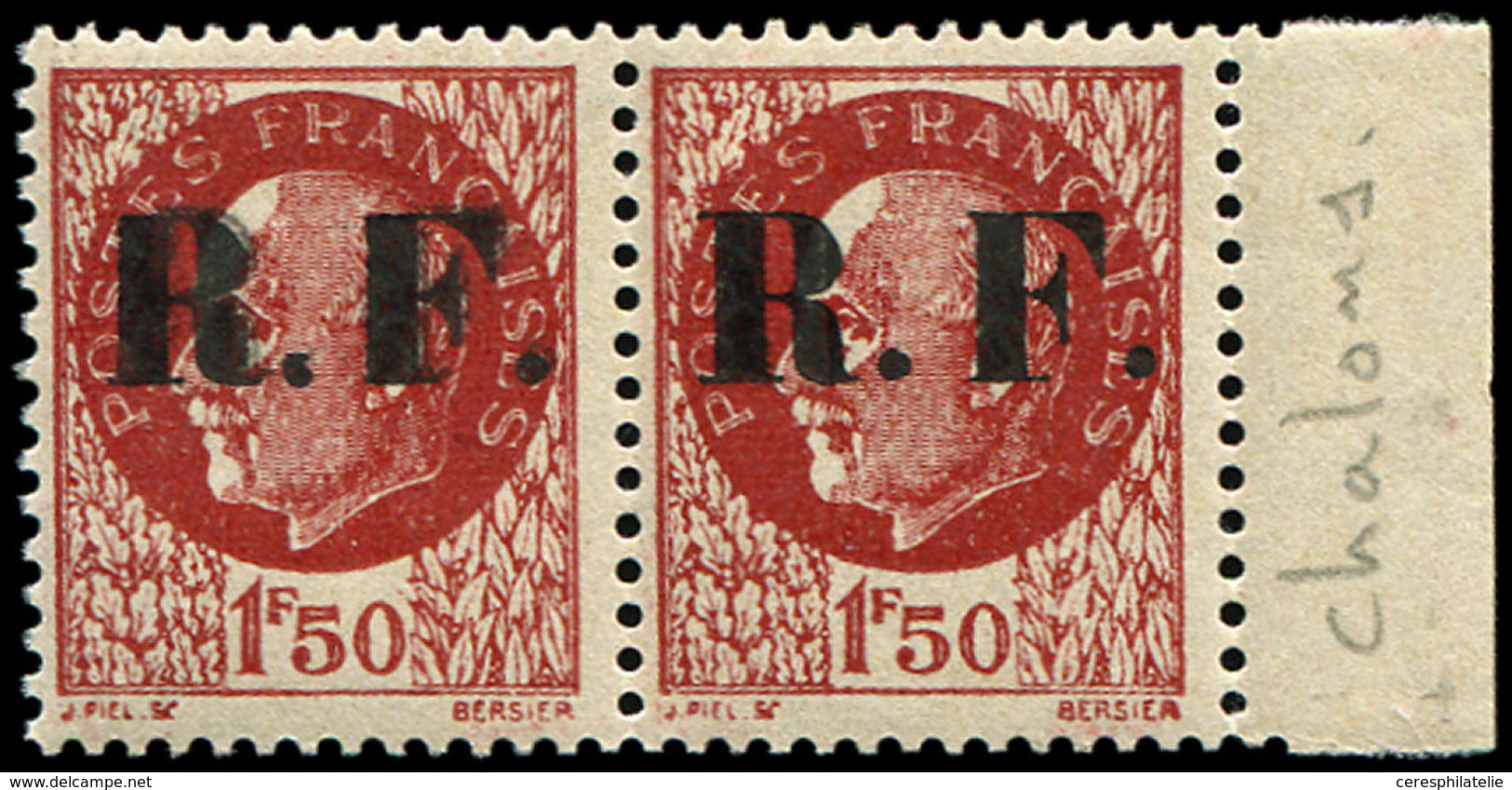 ** TIMBRES DE LIBERATION - CHALONS SUR MARNE 1 : 1f50 Brun-rouge, PAIRE Bdf, Un Ex. DOUBLE Surcharge, TB - Liberation