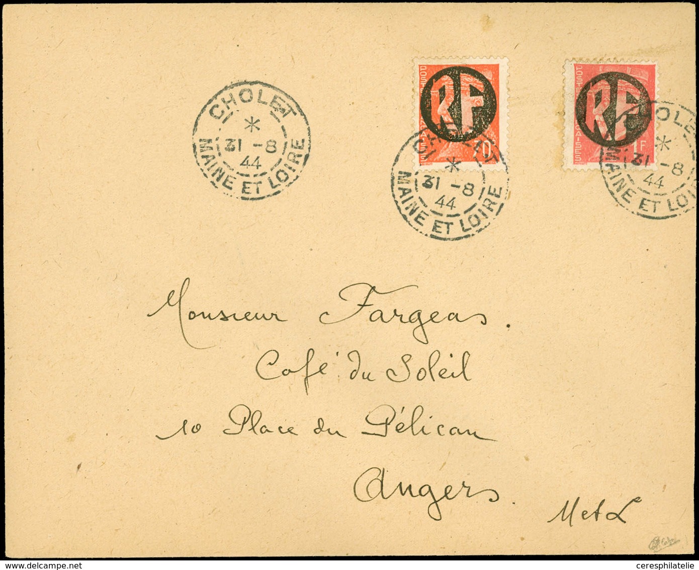 Let TIMBRES DE LIBERATION - CHOLET 10 Et 14 : Obl. 31/8/44 Sur Env., TB. C - Liberation