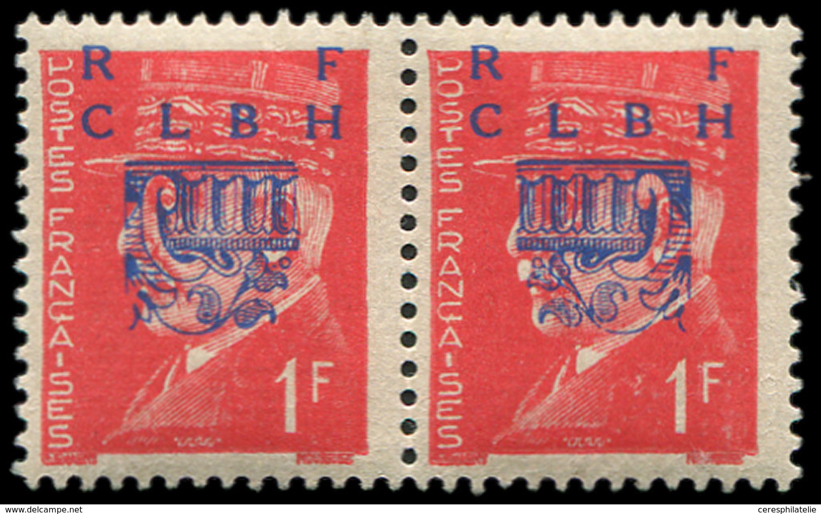 ** TIMBRES DE LIBERATION - DECAZEVILLE 4 : 1f. Rouge, PAIRE T I Et T II, Surcharges RECTO-VERSO, TB - Liberación