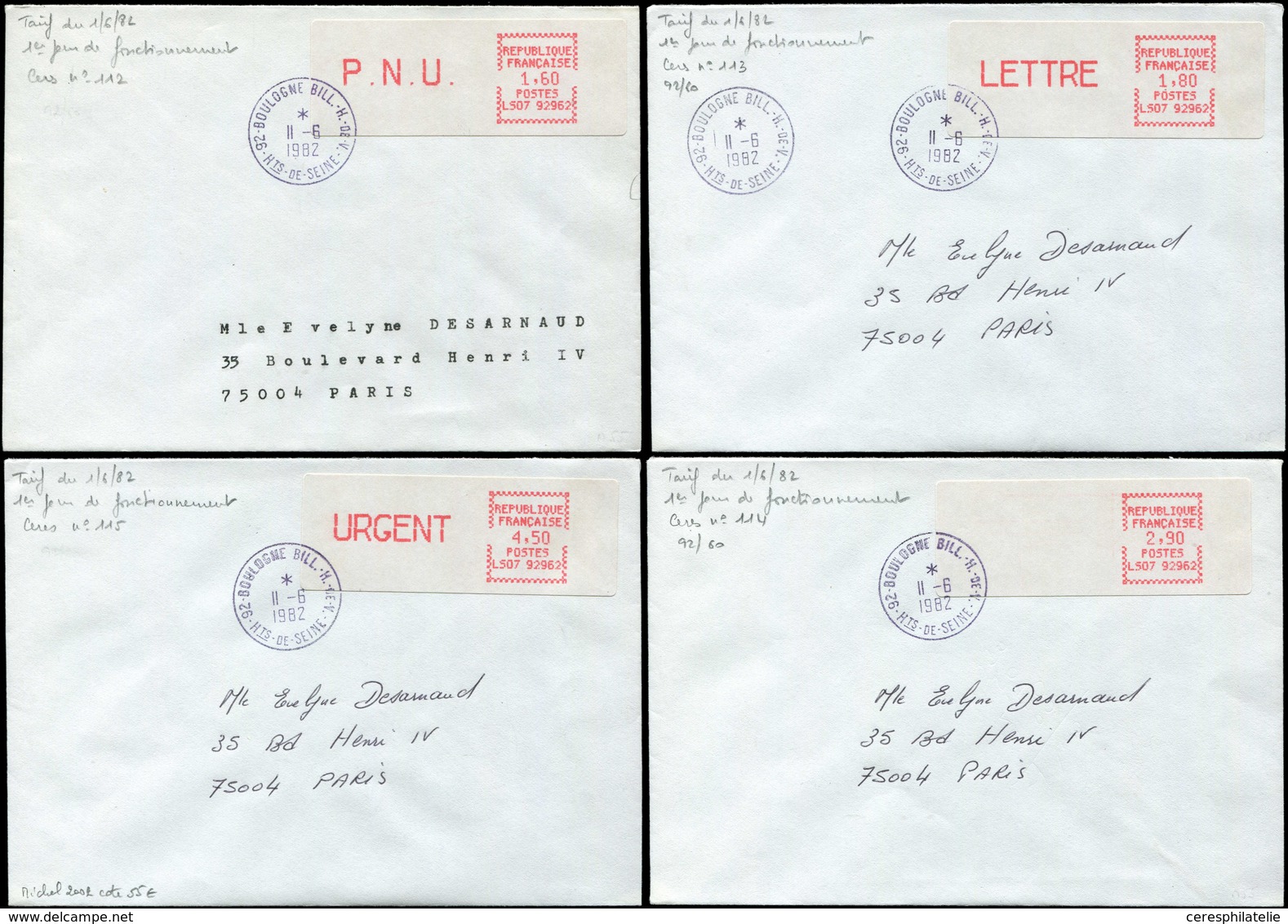 Let Spécialités Diverses - L.S.A. 112/15 : LS07-92962, Tarif Du 1/6/82 Type 1J, Obl. 11/6/82 S. 4 Env., 1er Jour De Fonc - Covers & Documents