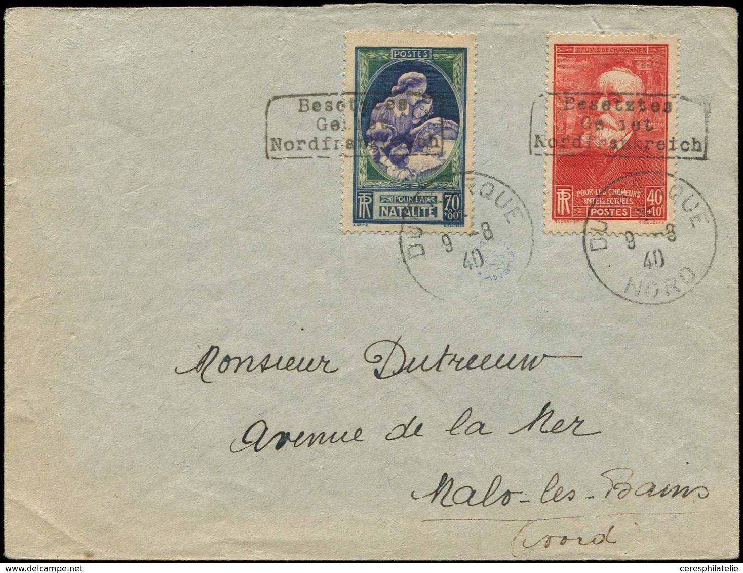 Let Spécialités Diverses - GUERRE DUNKERQUE Poste N°436 Et 440 Obl. Dunkerque 9/8/40 S. Env., Arr. Malo Les Bains, TB - War Stamps