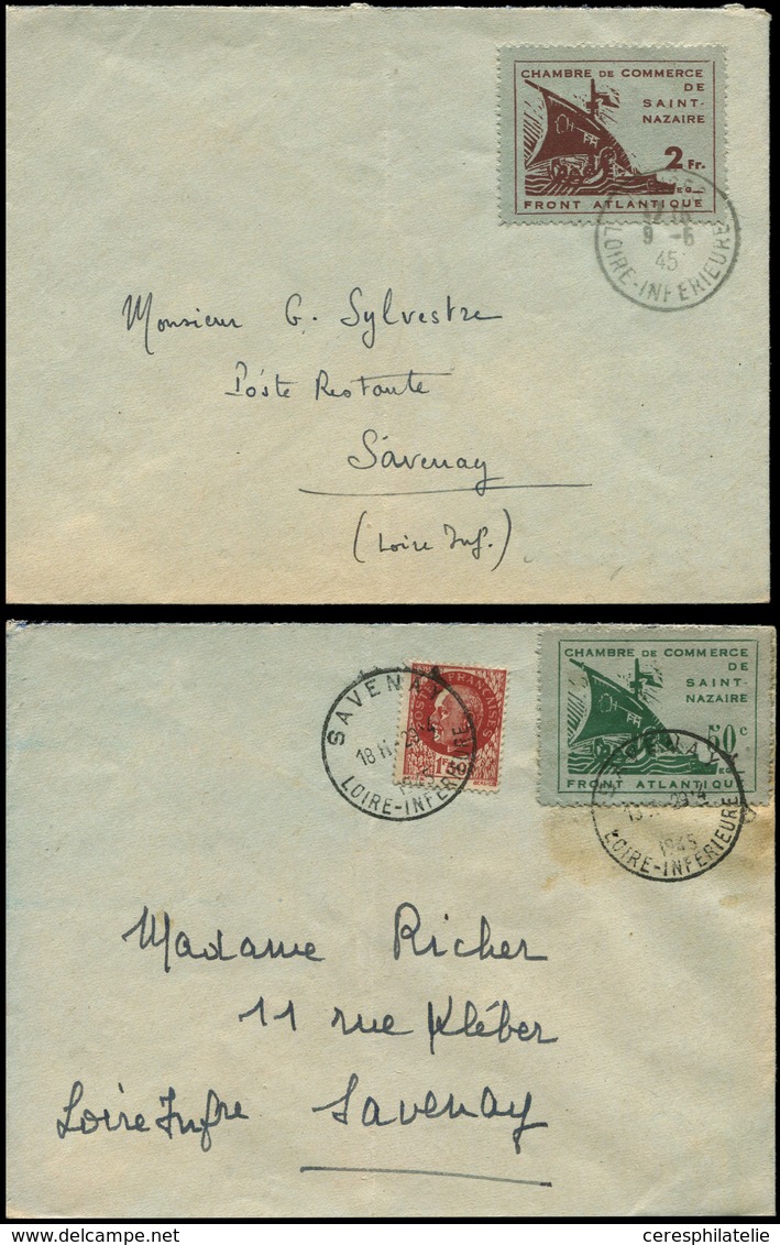 Let Spécialités Diverses - GUERRE ST NAZAIRE 8/9 : 50c. Et 2f. + Poste 517 Obl. S. 2 Env., TB - War Stamps