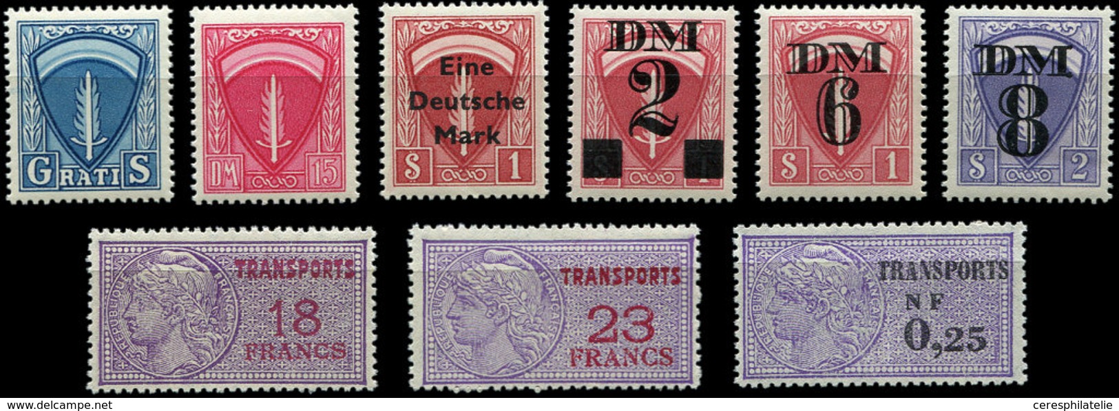 ** Spécialités Diverses - TIMBRES FISCAUX Lot De 9 T. Différents, Permis Militaires (6) Et Transports (3), 1948-50, TB - Other & Unclassified