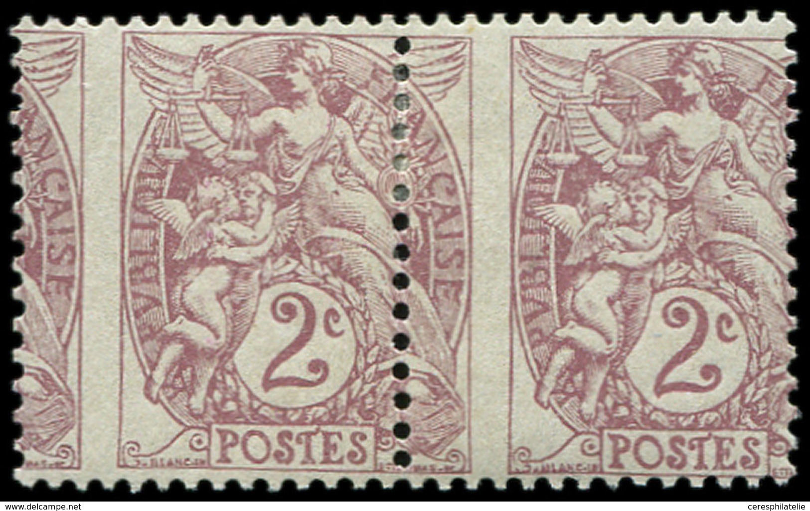* VARIETES - 108   Blanc,  2c. Brun-lilas, PIQUAGE à CHEVAL, En PAIRE, TB, Cote Maury - Unused Stamps