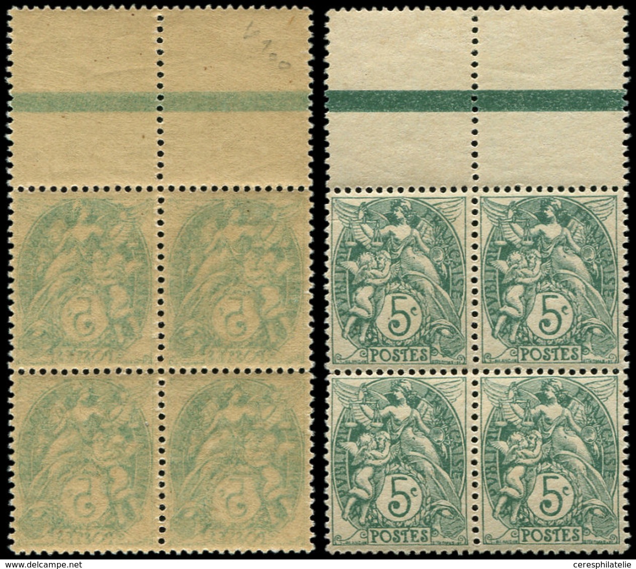 ** VARIETES - 111i  Blanc,  5c. Vert, RECTO-VERSO, BLOC De 4 Bdf, TB - Unused Stamps