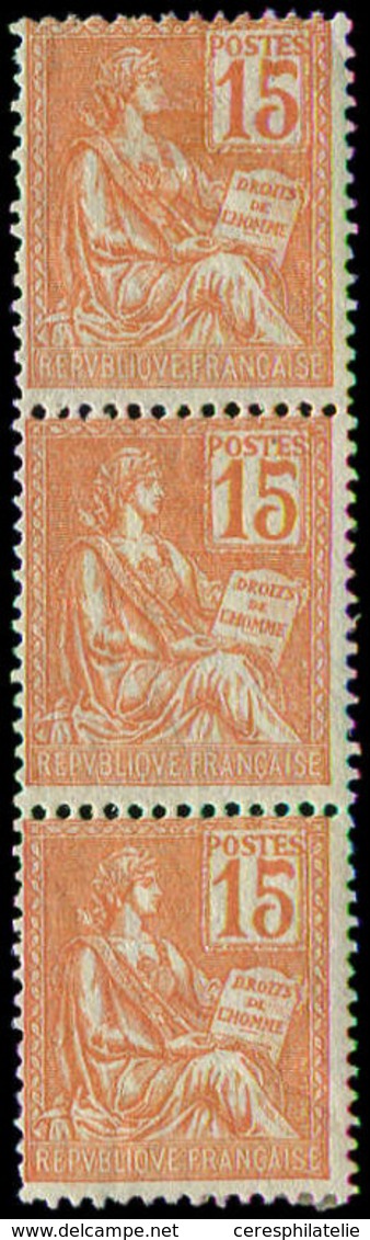 * VARIETES - 117   Mouchon, 15c. Orange, BANDE De 3 RECTO-VERSO Partiel, Un Ex. **, TB - Unused Stamps