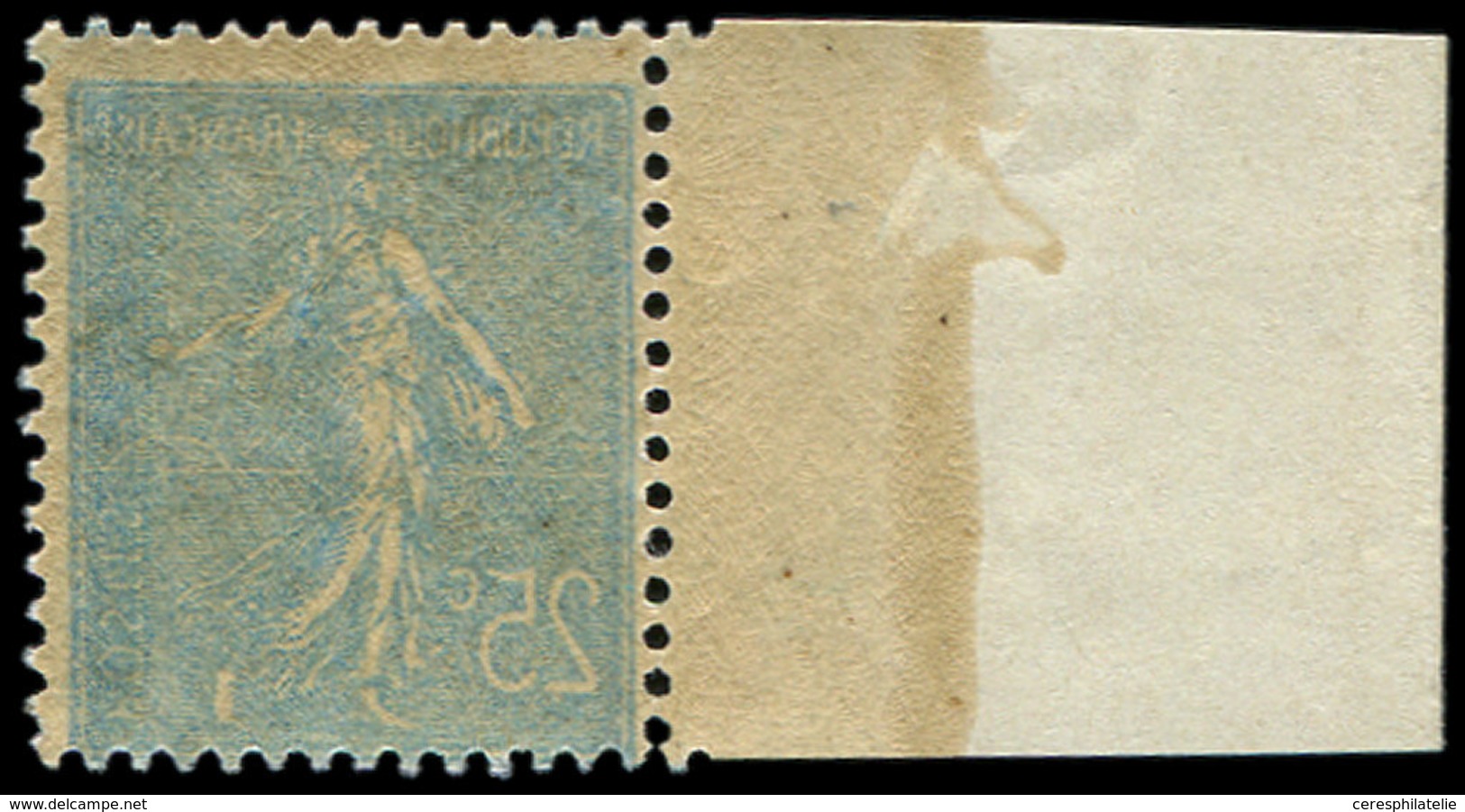 ** VARIETES - 132d  Semeuse Lignée, 25c. Bleu, Bdf, Impression RECTO-VERSO, TTB - Unused Stamps