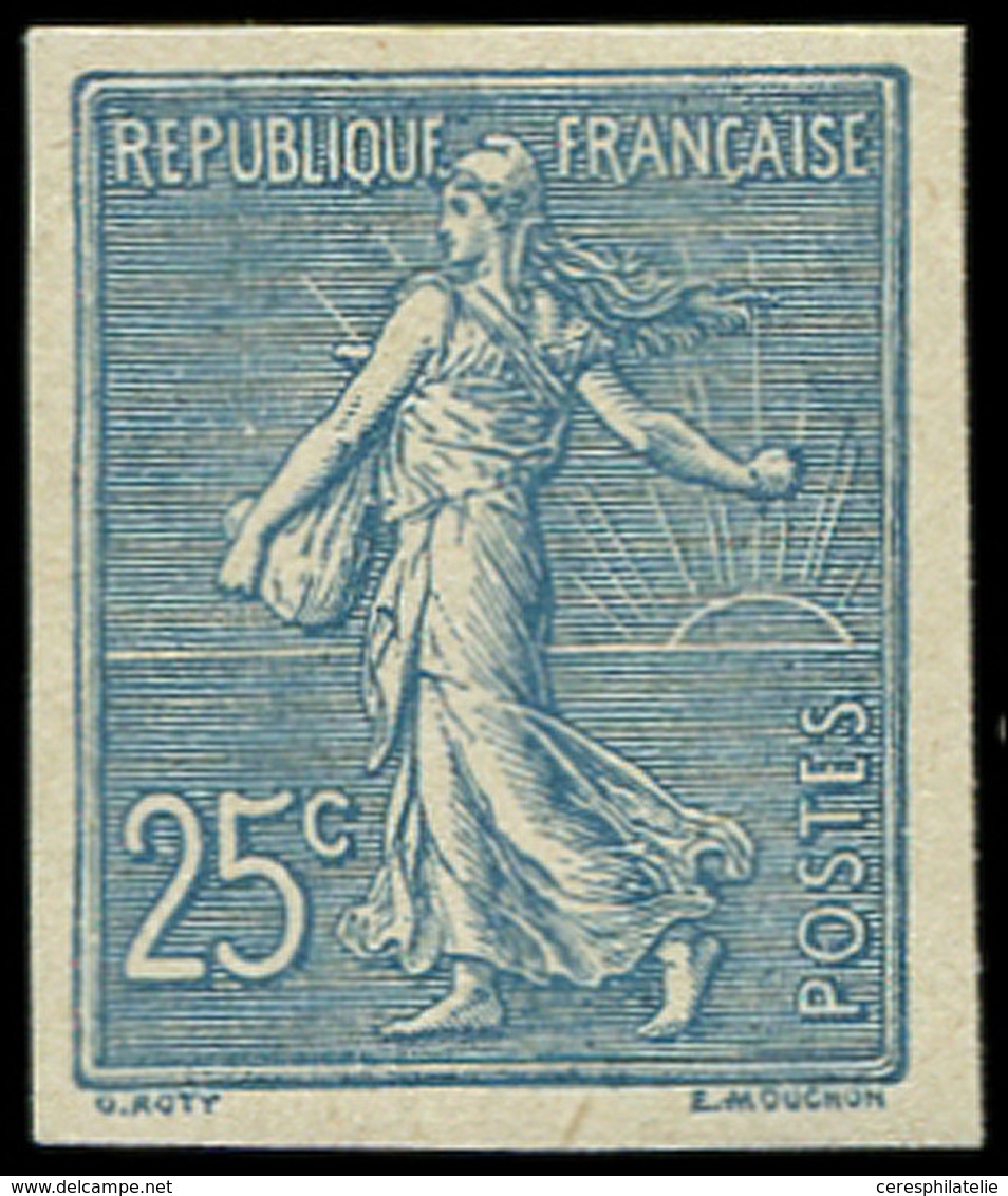 * VARIETES - 132c  Semeuse Lignée, 25c. Bleu, NON DENTELE, TB. Br - Unused Stamps