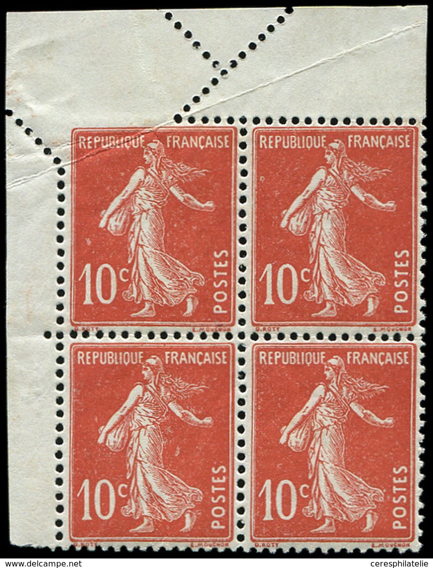 ** VARIETES - 138   Semeuse Camée, 10c. Rouge, BLOC De 4 Avec Jolie Variété De PIQUAGE En Cdf, TB - Unused Stamps