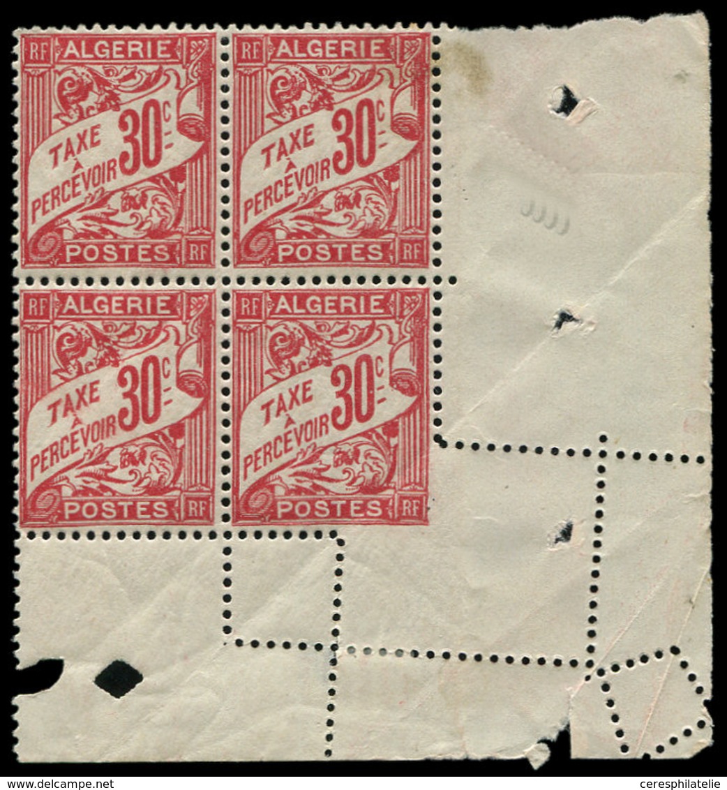 ** ALGERIE Taxe 5 : Duval, 30c. Rouge, BLOC De 4 Cdf, Variété De PIQUAGE (un Ex. Sup. *), TB - Postage Due