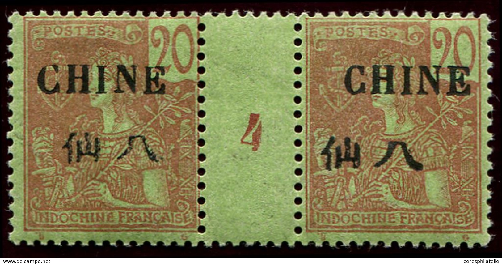** CHINE 69 : 20c. Brique S. Vert, PAIRE Mill.4, TB - Other & Unclassified