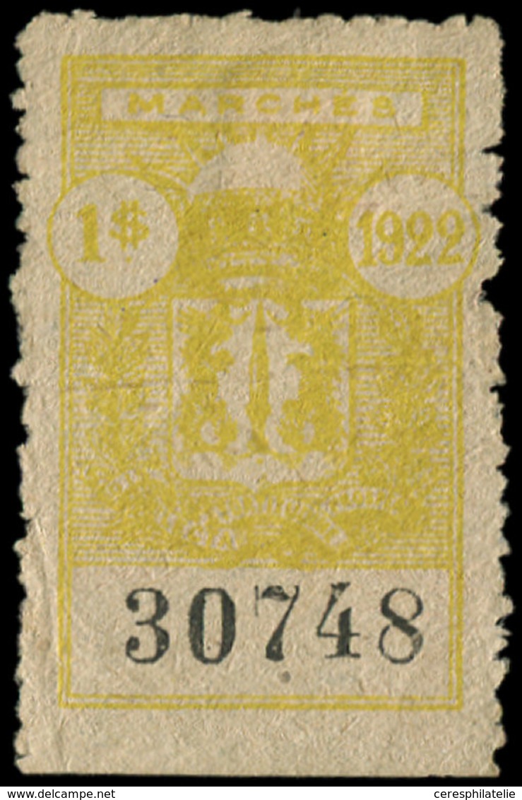 (*) INDOCHINE Timbres Fiscaux : Hanoi Abattoirs 1$ Jaune De 1922, Percé En Lignes Sur 3 Côtés, TB - Other & Unclassified