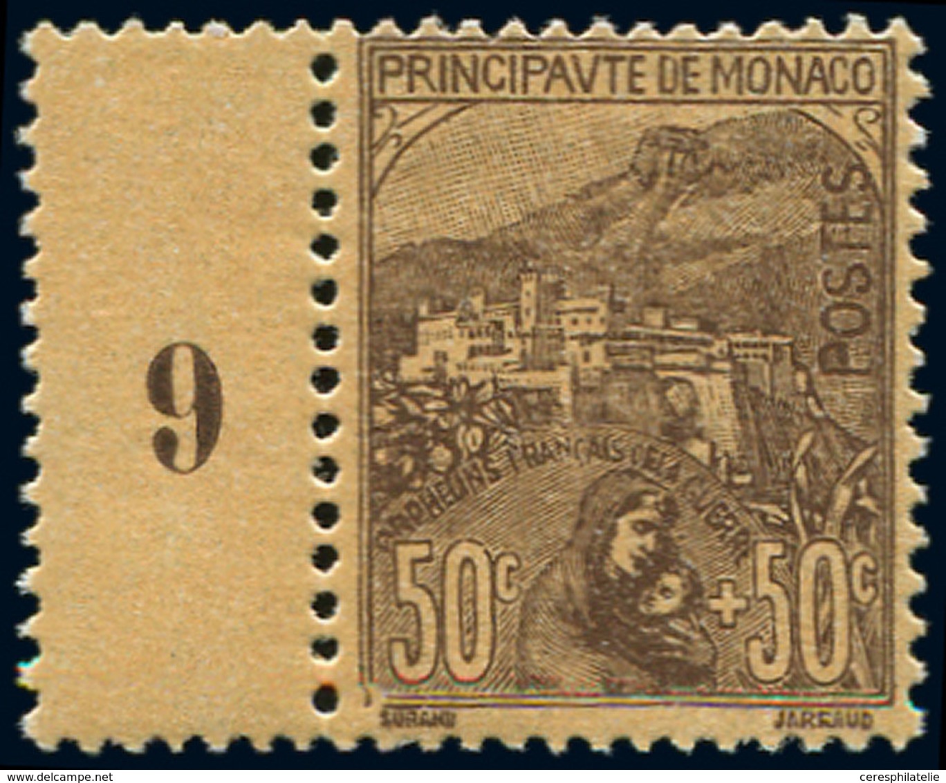 * MONACO 31 : 50c. + 50c. Brun Sur Orange, Bandelette Mill.9, TB - Used Stamps