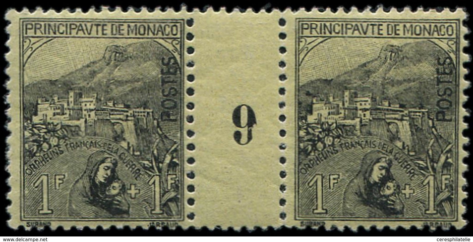 ** MONACO 32 : 1f. + 1f. Noir Sur Jaune, PAIRE Mill.9, 1 T. *, TB, Cote Dallay - Used Stamps