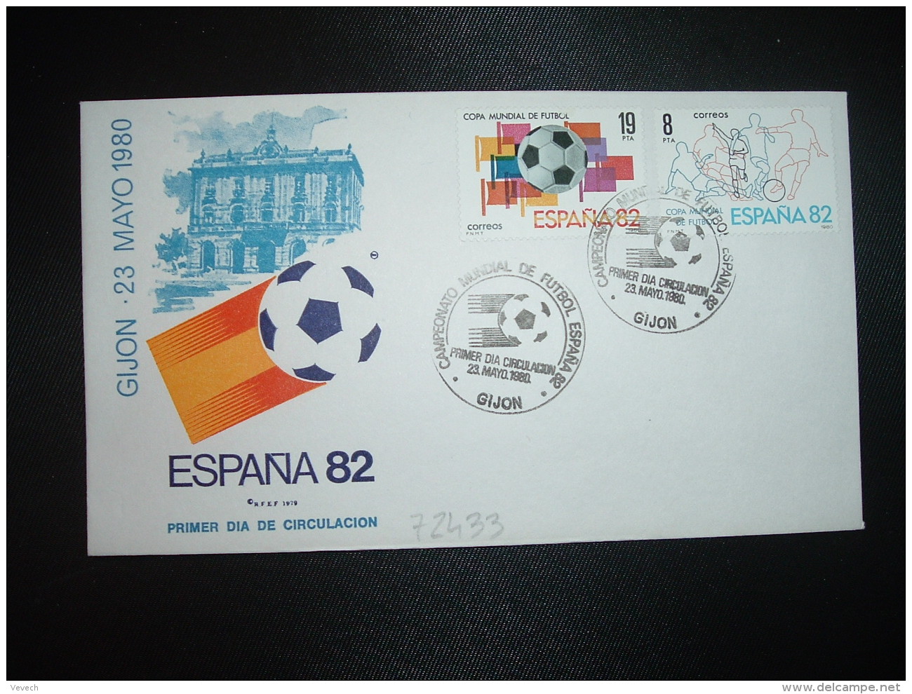 LETTRE TP ESPAGNE 19P + 8P OBL.23 MAYO 1980 FDC LA GIJON CAMPEONATO MONDIAL DE FUTBOL ESPANA 82 - 1982 – Espagne