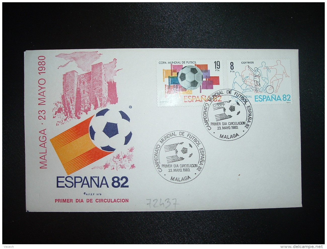 LETTRE TP ESPAGNE 19P + 8P OBL.23 MAYO 1980 FDC MALAGA CAMPEONATO MONDIAL DE FUTBOL ESPANA 82 - 1982 – Espagne