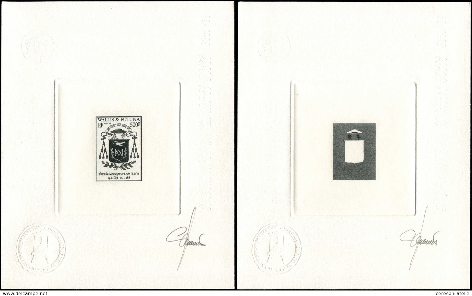 WALLIS ET FUTUNA 626 : Blason De Monseigneur Elloy, 2 épreuves D'artiste En Noir, Dont Une De Décomposition, Signées, TB - Unused Stamps