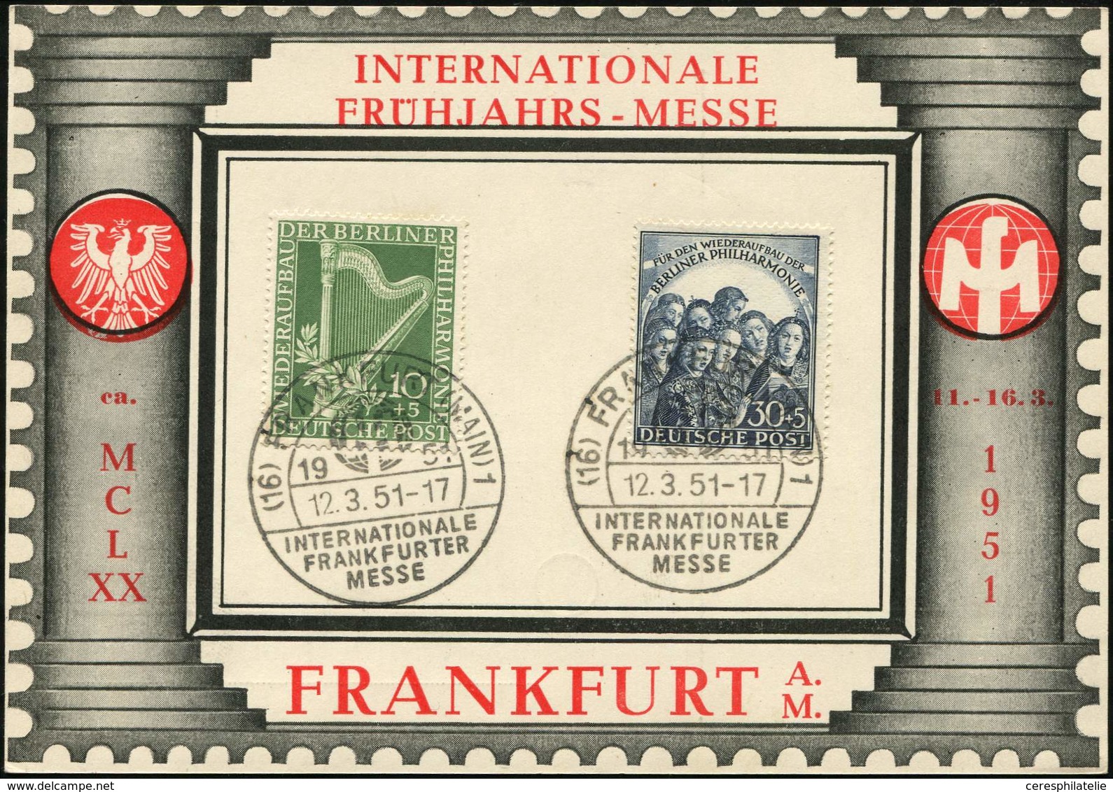 Let BERLIN 58/59 : Philarmonique De Berlin, Obl. Càd Illustré 12/3/51 Sur Carte, TB - Unused Stamps