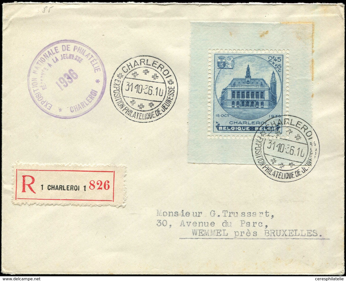 Let BELGIQUE BF 6 : Charleroi, Obl. Càd 31/10/36 S. Env. Rec., TB - 1924-1960