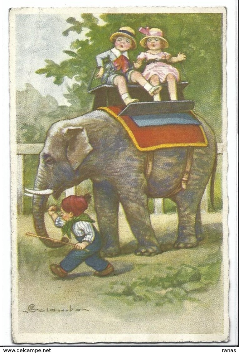 CPA éléphant ELEPHANT écrite Dessin De Colombo Illustrateur Italien Italie - Elephants