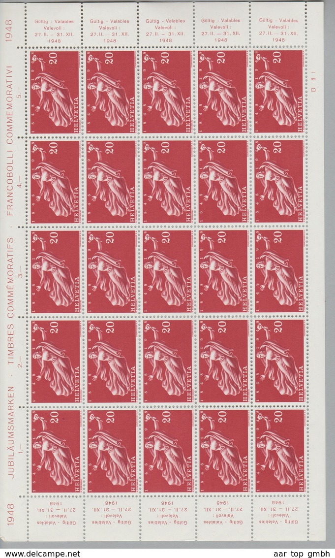 Schweiz 1948 Zu# 283 Bogen D11 20 Marken - Altri & Non Classificati