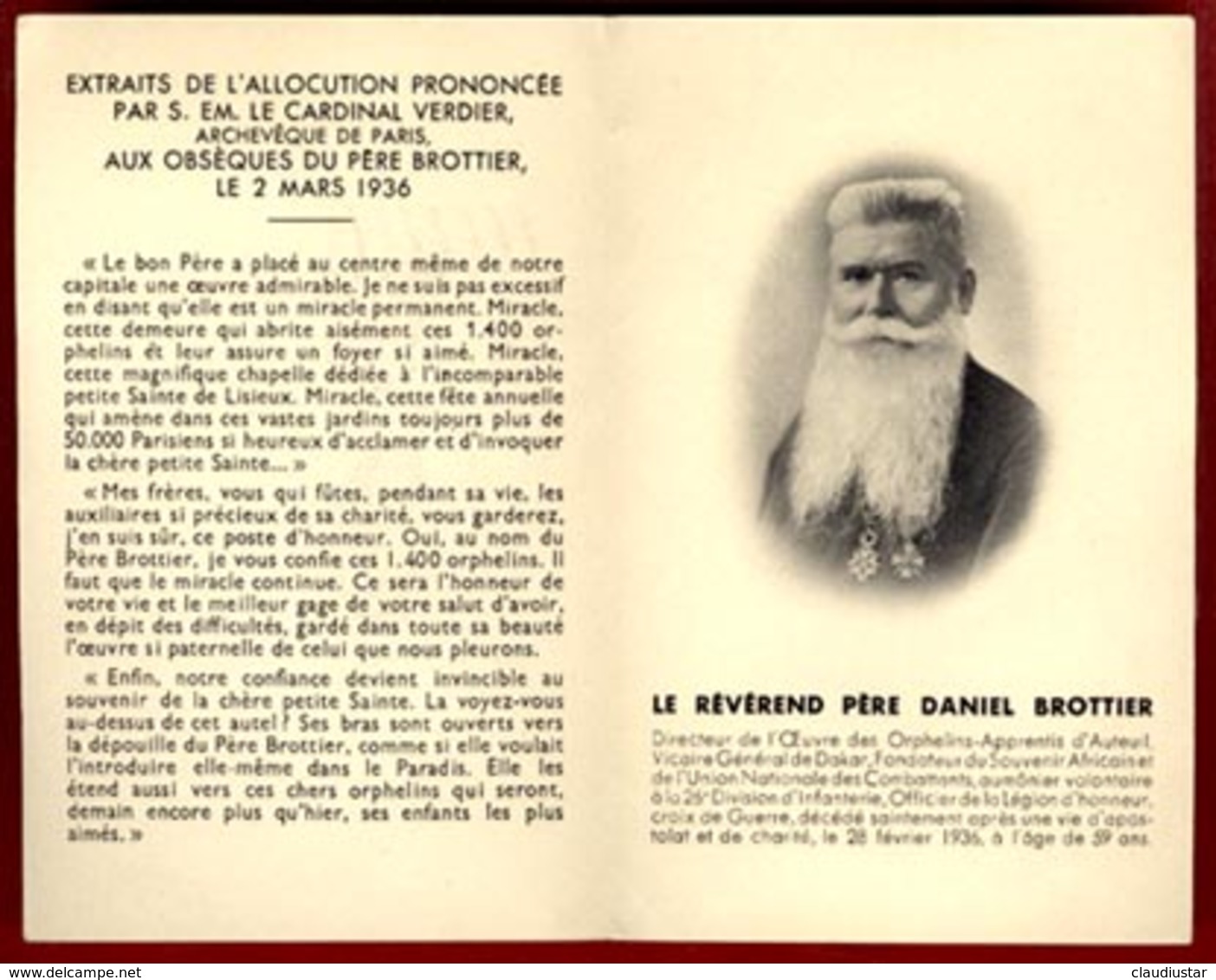 ** MEDAILLE  PERE  DANIEL  BROTTIER  1876 - 1936  +  3  RELIQUES ** - Religion & Esotérisme