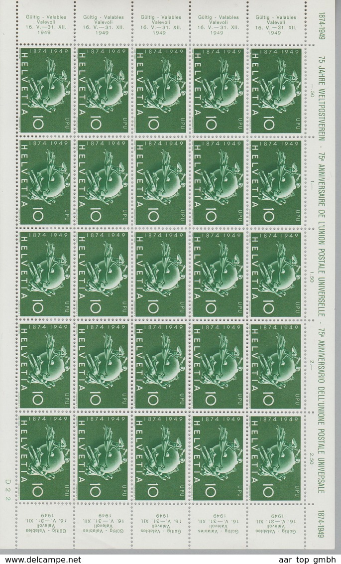 Schweiz 1949 Zu# 294 Bogen D22 20 Marken - Altri & Non Classificati