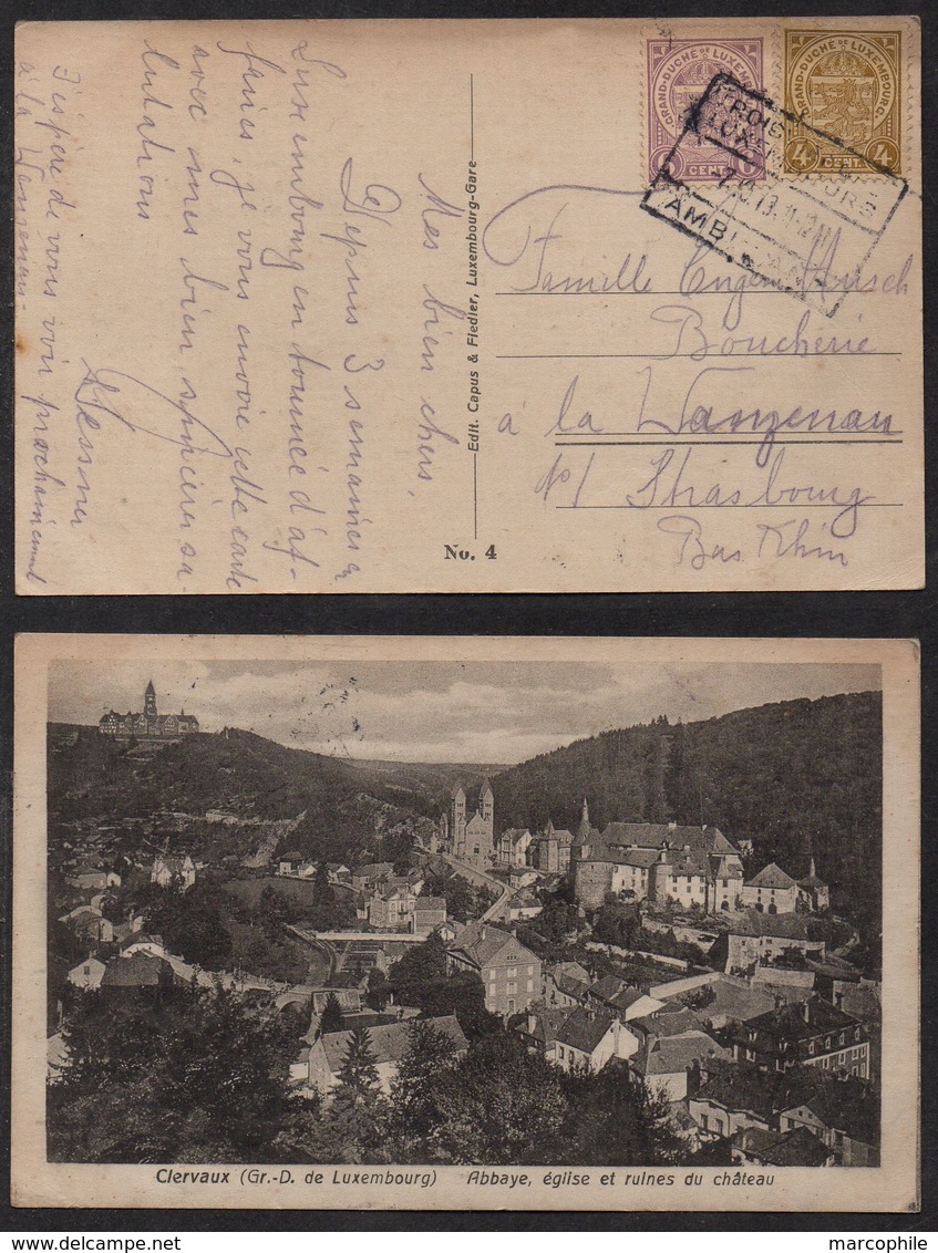 AMBULANT TROIS VIERGES LUXEMBOURG / 1913 CPA "CLERVAUX" POUR L ALSACE (ref CP628) - 1907-24 Scudetto