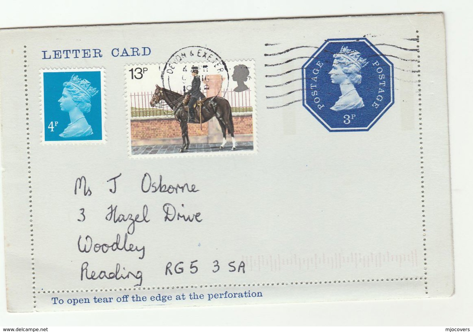 1998  GB 13p Police Horse 4p Stamps On UPRATED 3p POSTAL STATIONERY LETTERCARD Cover Exeter - Stamped Stationery, Airletters & Aerogrammes