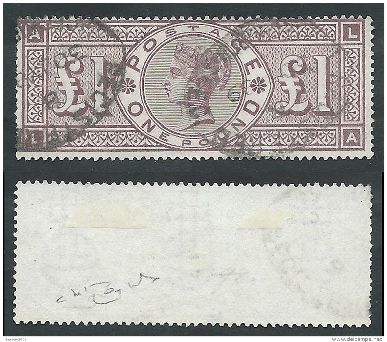 1884 GREAT BRITAIN USED SG 186 1&pound; BROWN LILAC (LA) CERTIFICATE RAYBAUDI - Usati