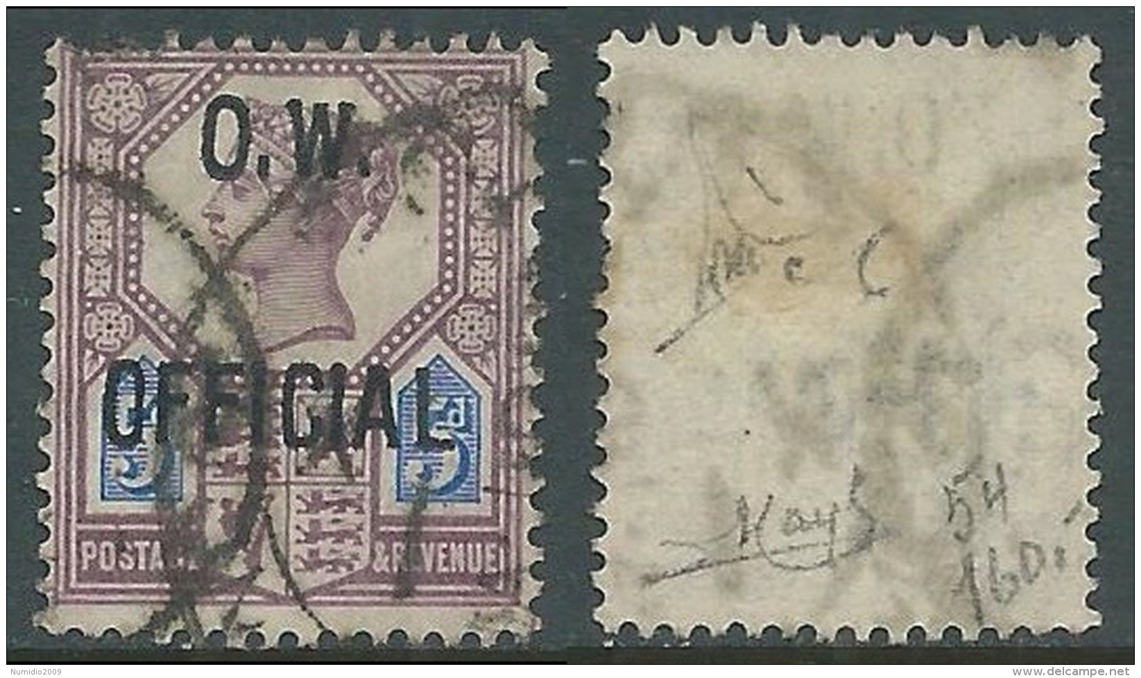 1886-1902 GREAT BRITAIN USED OFFICIAL STAMPS O34 5d DULL PURPLE AND BLUE - Servizio