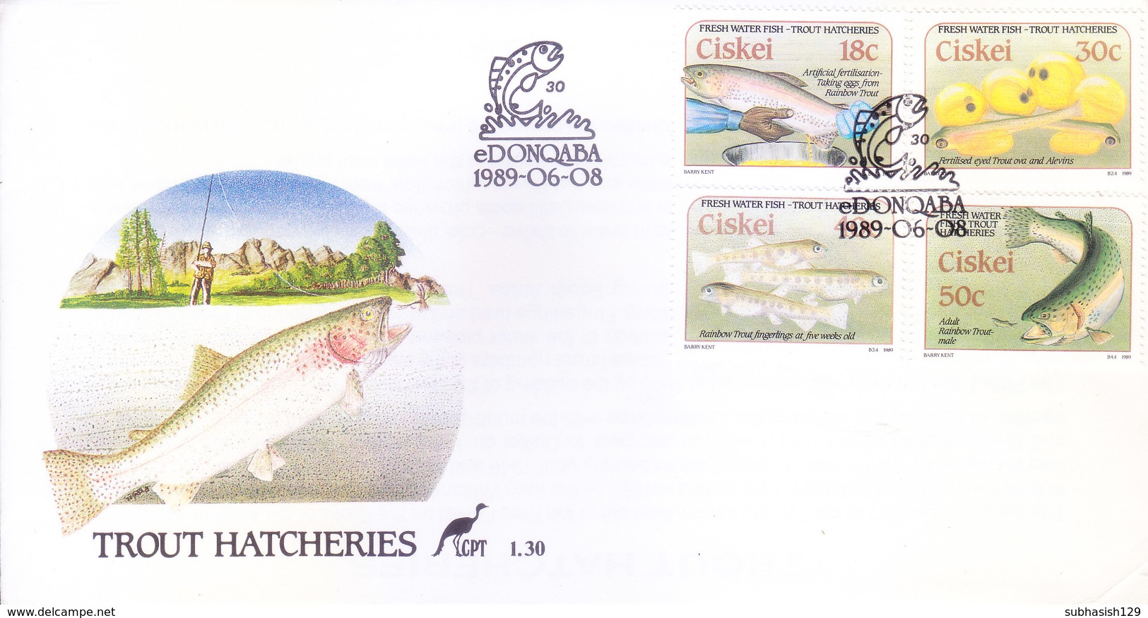 CISKEI / SOUTH AFRICA : FIRST DAY COVER WITH INFORMATION BROCHURE INSIDE : TROUT HATCHERIES : 08-06-1989 - Ciskei