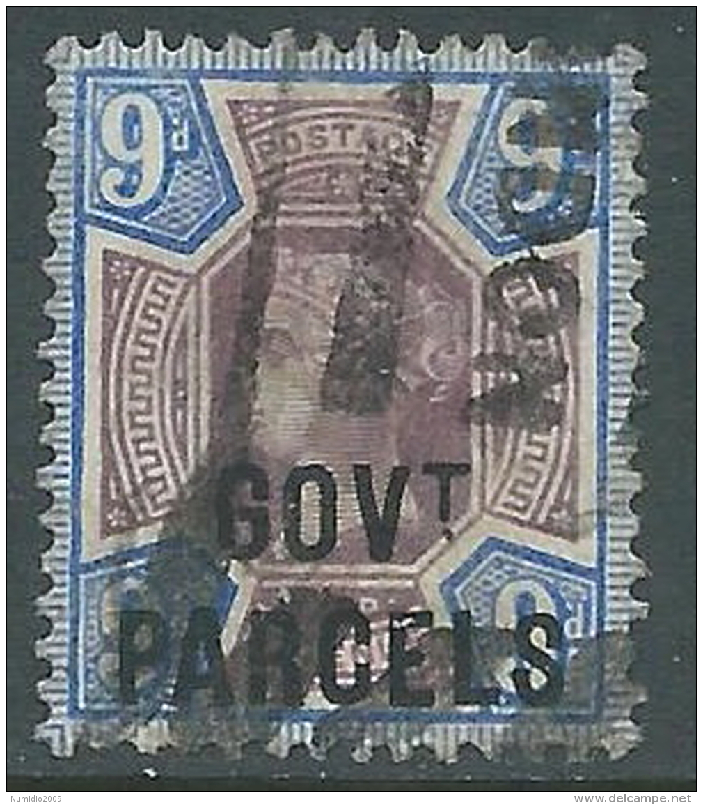 1887-1890 GREAT BRITAIN USED OFFICIAL STAMPS O67 9d DULL PURPLE AND BLUE - Servizio