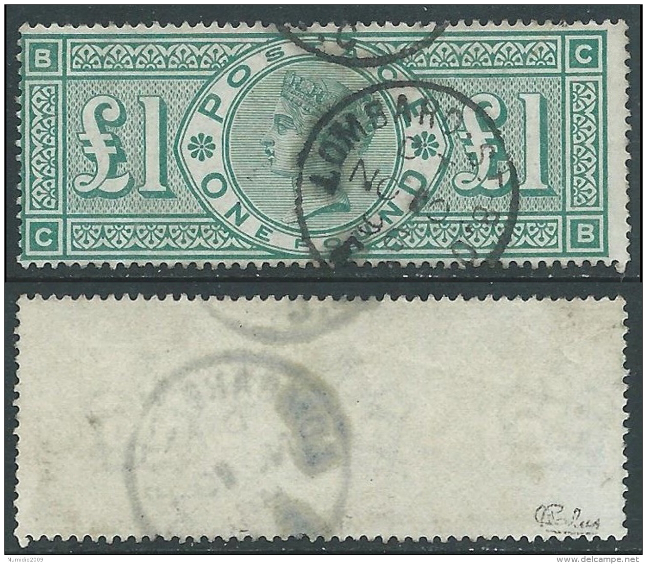 1891 GREAT BRITAIN USED JUBILEE SG 212 &pound;1 GREEN - Gebruikt