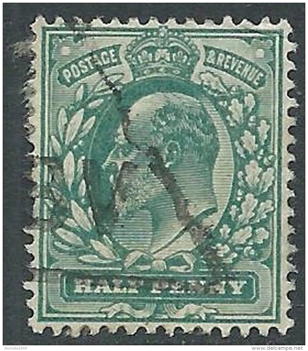 1902-10 GREAT BRITAIN USED SG 216 1/2d DULL BLUE GREEN - Usati
