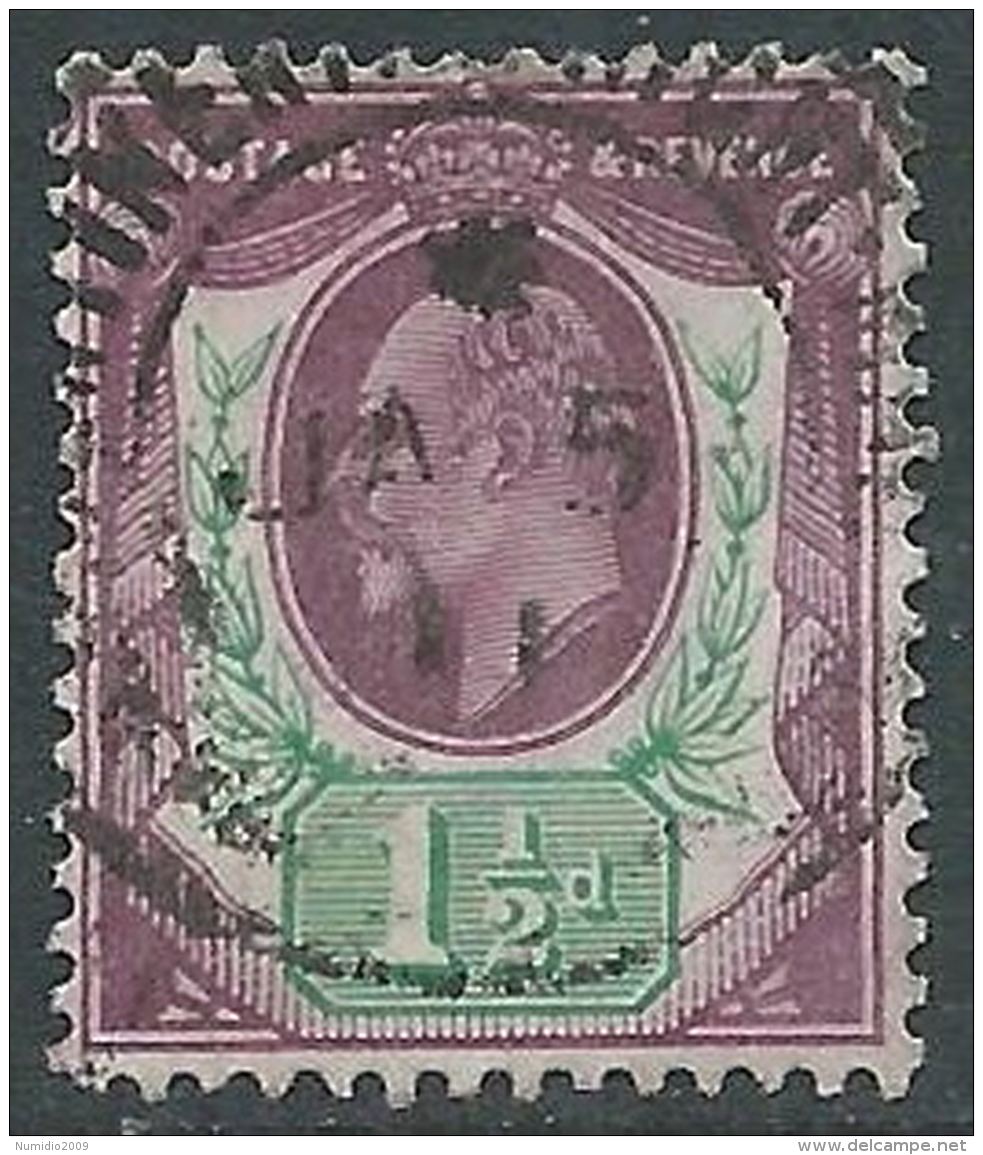 1902-10 GREAT BRITAIN USED SG 222 1 1/2d SLATE PURPLE AND GREEN - Usati