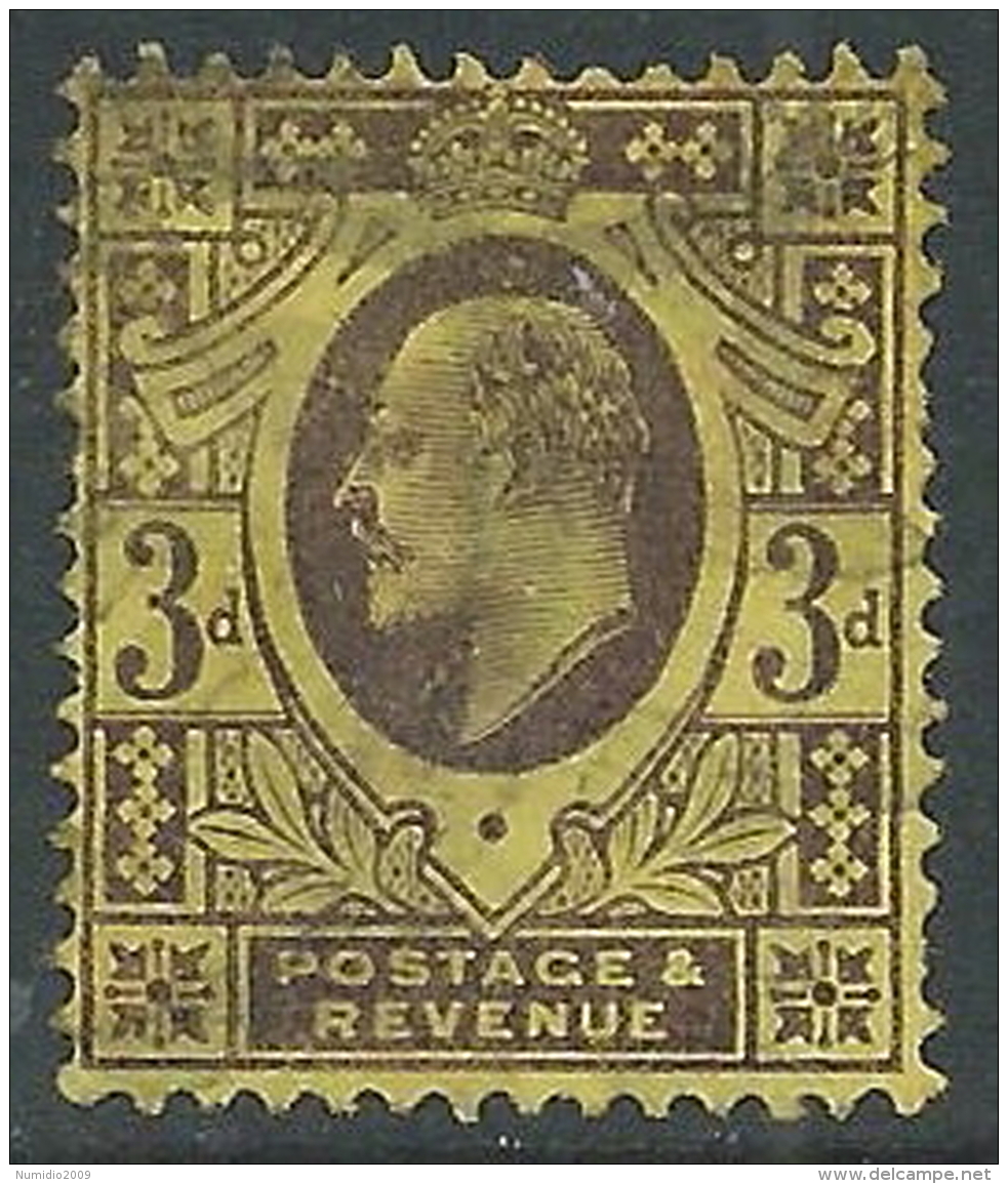 1902-10 GREAT BRITAIN USED SG 232 3d DULL PURPLE ORGE-YELL - Usati