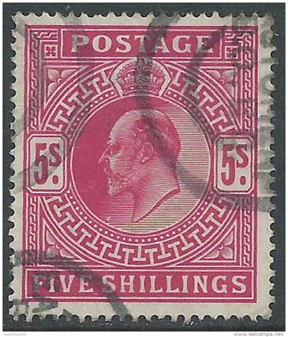 1902-10 GREAT BRITAIN USED SG 263 5s BRIGHT CARMINE - Used Stamps