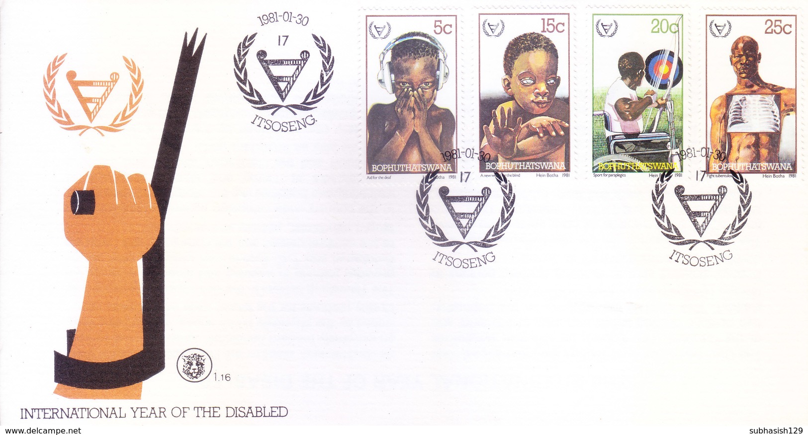 BOPHUTHATSWANA / SOUTH AFRICA : FIRST DAY COVER WITH INFORMATION BROCHURE INSIDE : INTERNATIONAL YEAR OS THE DISABLED - Bophuthatswana