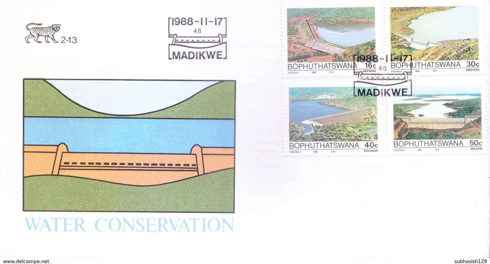 BOPHUTHATSWANA / SOUTH AFRICA : FIRST DAY COVER WITH INFORMATION BROCHURE INSIDE : WATER CONSERVATION : 17-11-1988 - Bophuthatswana