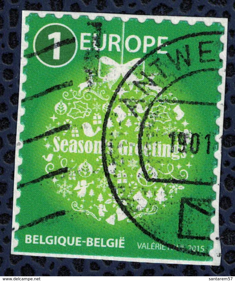 Belgique 2015 Oblitéré Used Season's Greetings Joyeuses Fêtes Vert Europe - Gebruikt