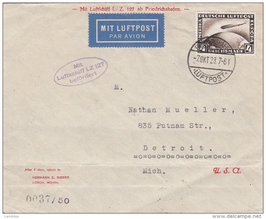 Deutsches Reich Zeppelin Brief 1928 L:z 217 - Sonstige & Ohne Zuordnung