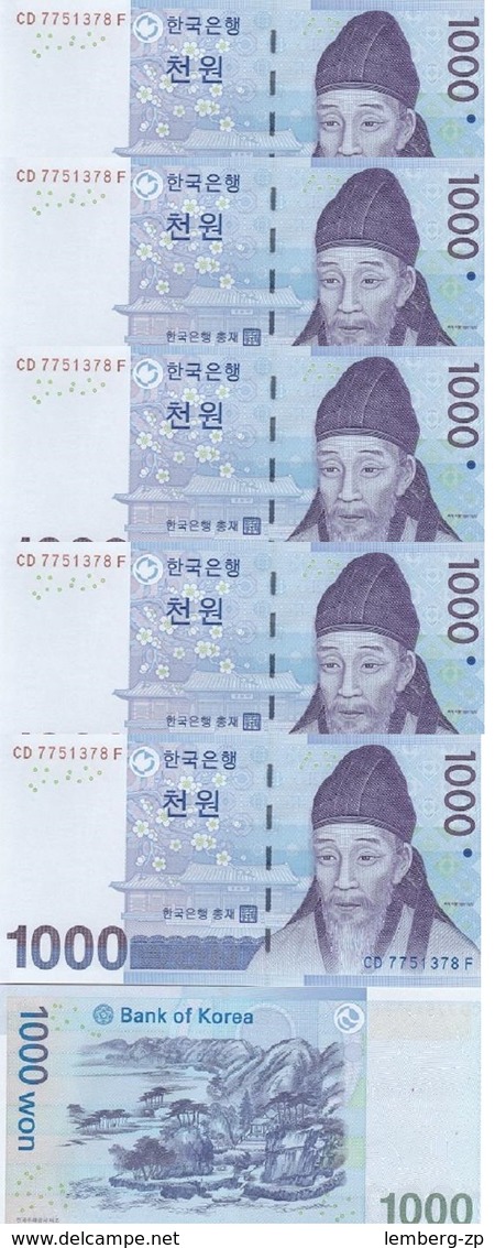 Korea South - 5 Pcs X 1000 Won 2007 UNC Lemberg-Zp - Korea, South