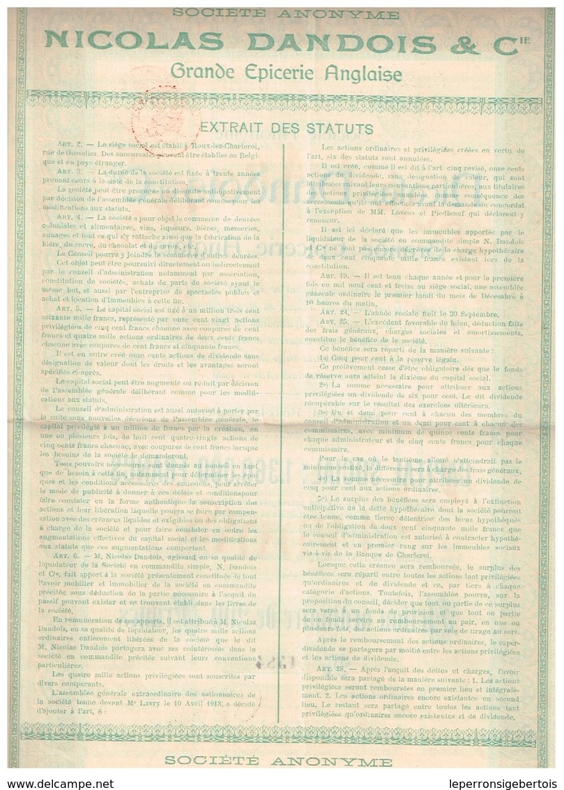 Action Ancienne - Nicolas Dandois Et Cie - Grande Epicerie Anglaise - Titre De 1913 - Industrie