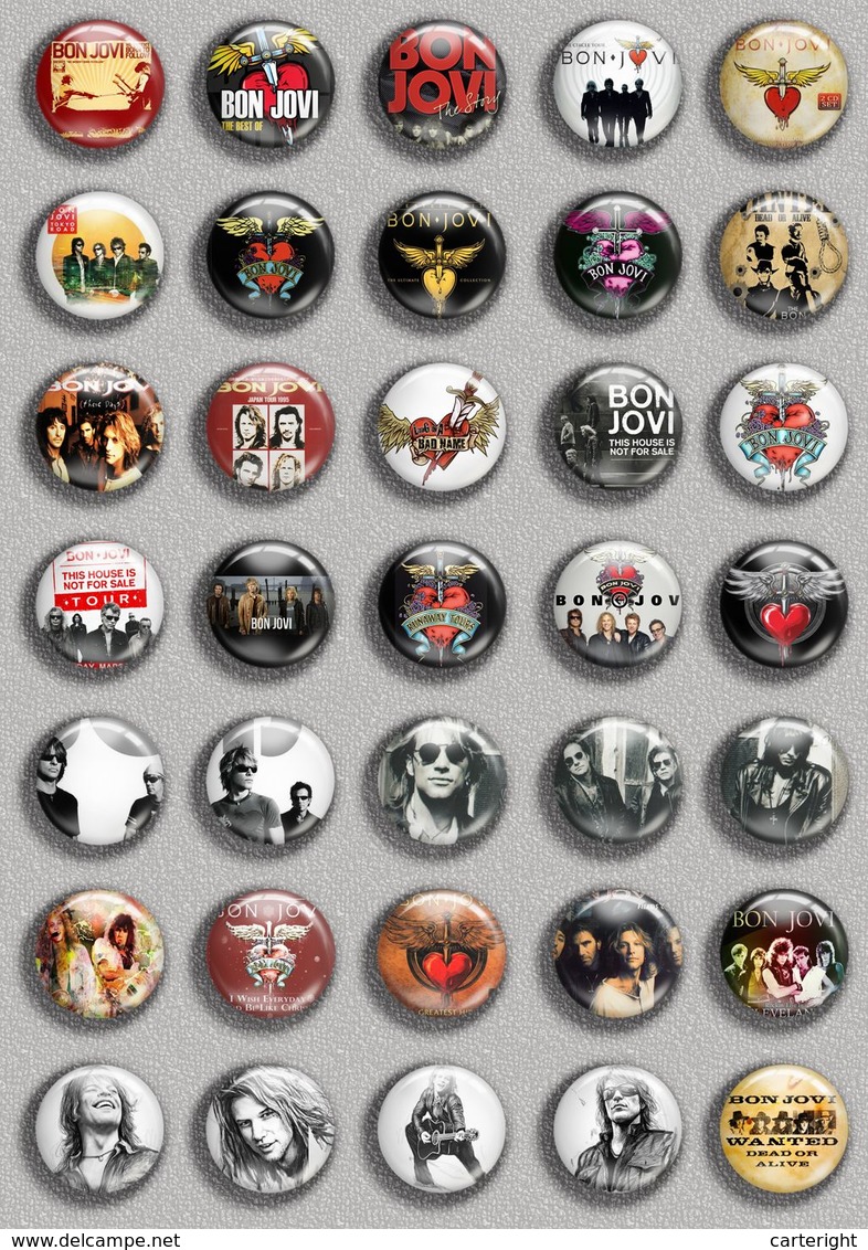 Bon Jovi Band Music Fan ART BADGE BUTTON PIN SET (1inch/25mm Diameter) 35 DIFF - Musik