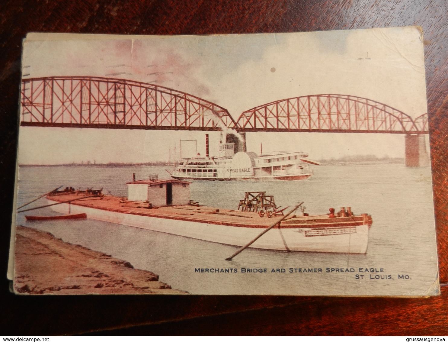 17583) MISSOURI ST LOUIS MERCHANTS BRIDGE STEAMER SPREAD EAGLE VIAGGIATA 1915 BOLLO ASPORTATO - St Louis – Missouri