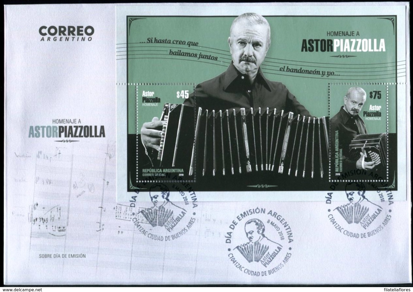 Argentina - Sobre FDC Homenaje A Astor Piazzolla (emisión Año 2018) - FDC