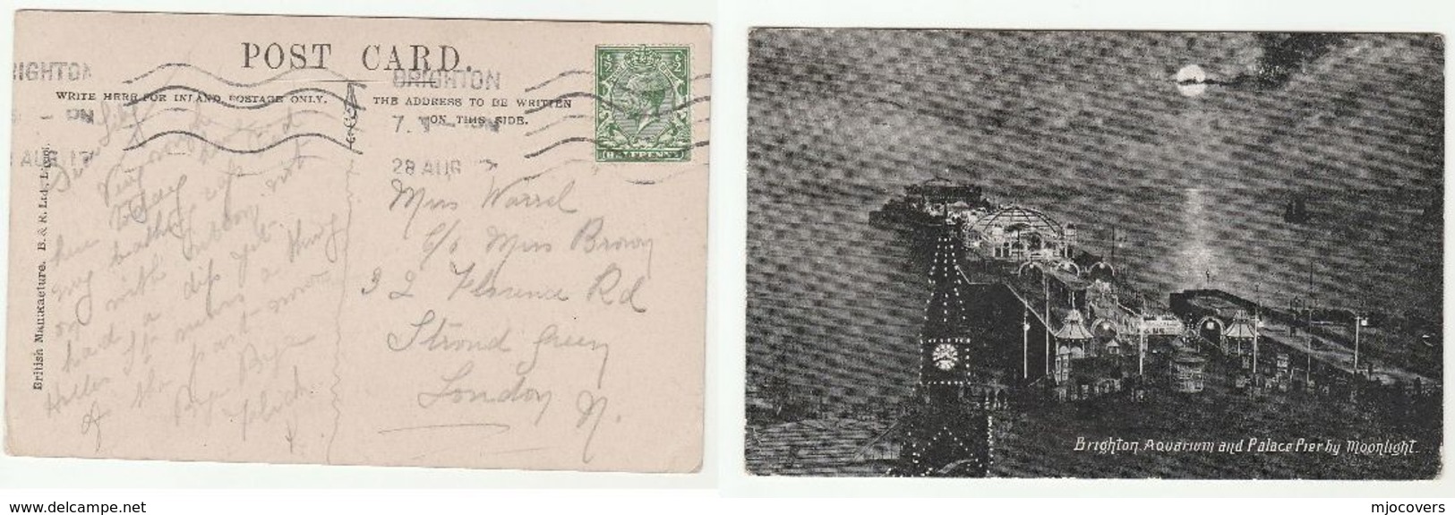 1917 Brighton GB Stamps Cover (postcard Brighton Aquarium & Pier) Gv - Covers & Documents